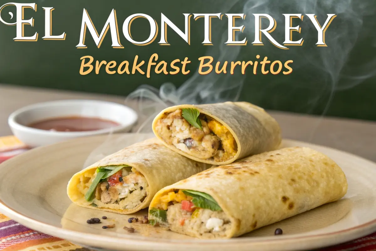 El Monterey Breakfast Burritos served with salsa and eggs on a plate