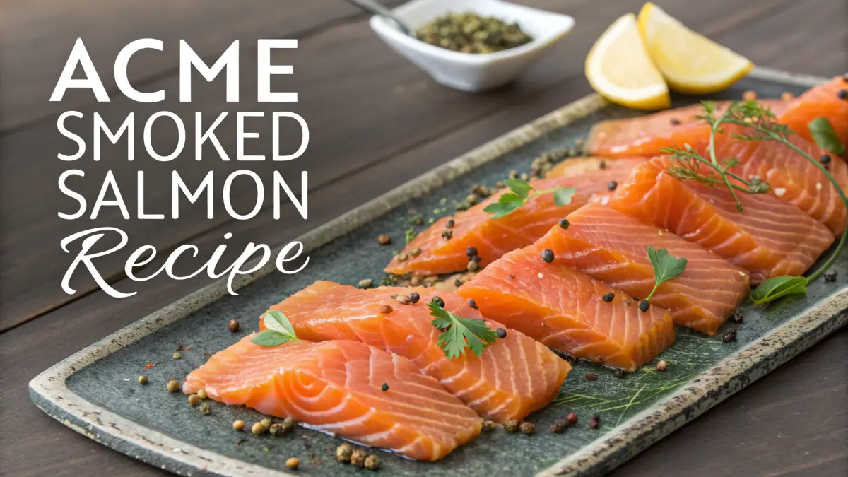 Delicious platter of Acme Smoked Salmon, showcasing its rich color and premium quality.