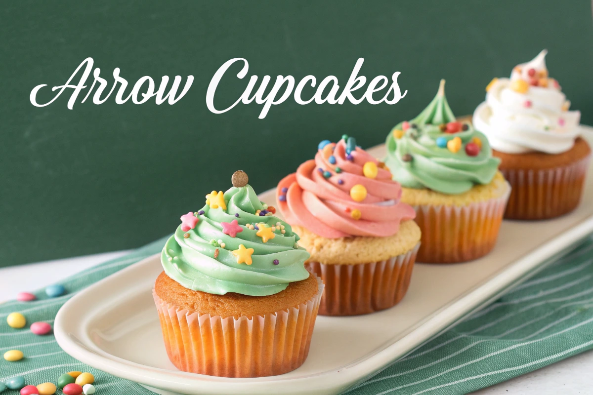 Beautifully decorated arrow cupcakes with vibrant colors and creative designs.