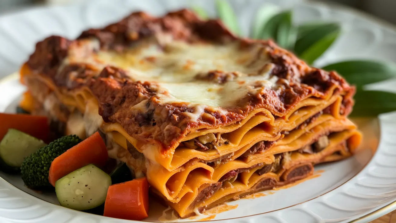 sweet potato lasagna close-up on plate