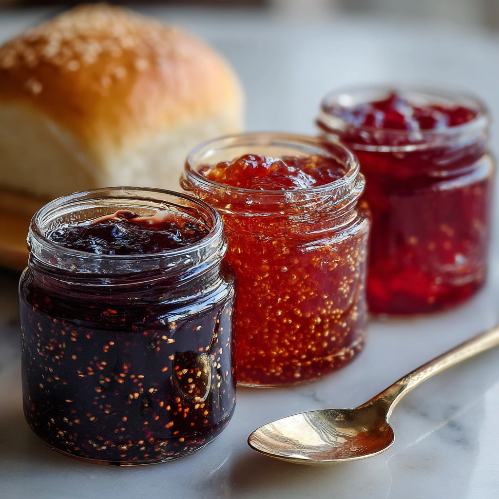 pbj-jelly-options-strawberry-grape-raspberry.webp Assorted jellies for PBJ burgers including grape, strawberry, and raspberry