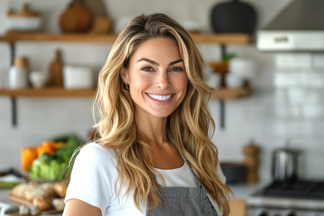 Savannah standing in a home kitchen, expressing her love for transforming ingredients into flavorful dishes.