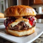 Peanut butter and jelly burger with beef patty and brioche bun