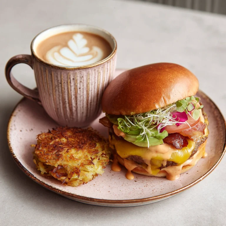 Hangover Burger Reinvented – No Bacon, All Flavor, and Surprisingly Healthy 3 Alix Earle style Hangover Burger – No Bacon with avocado and hash browns