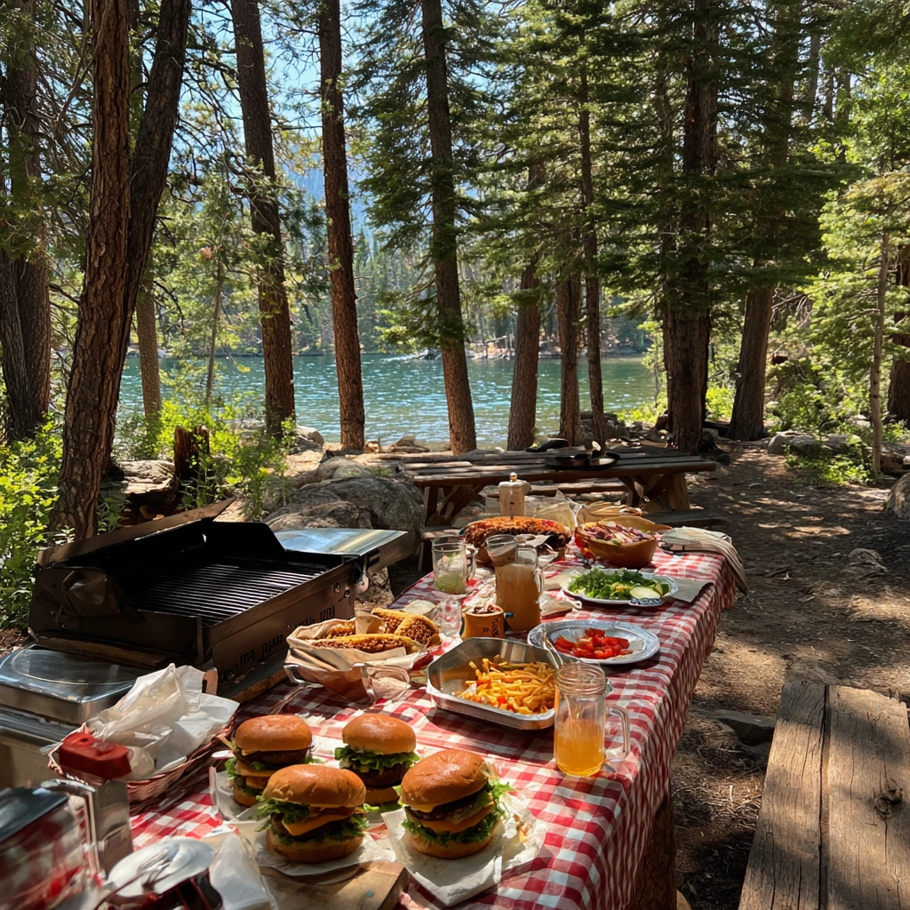 burgers-lake-picnic-burgers.webp Grilling burgers for a lakeside picnic at Burgers Lake