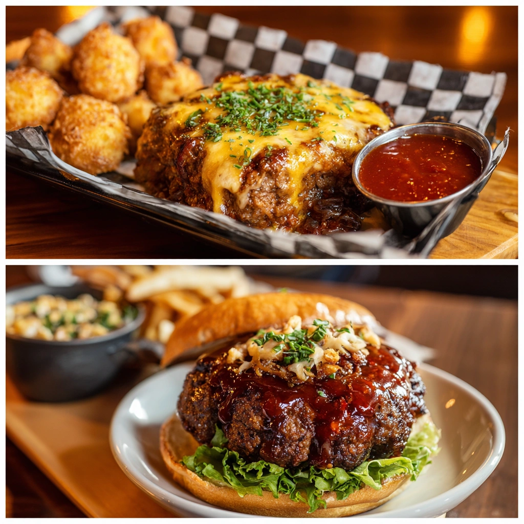 Bison meatloaf and BBQ burger at Lazy Dog menu