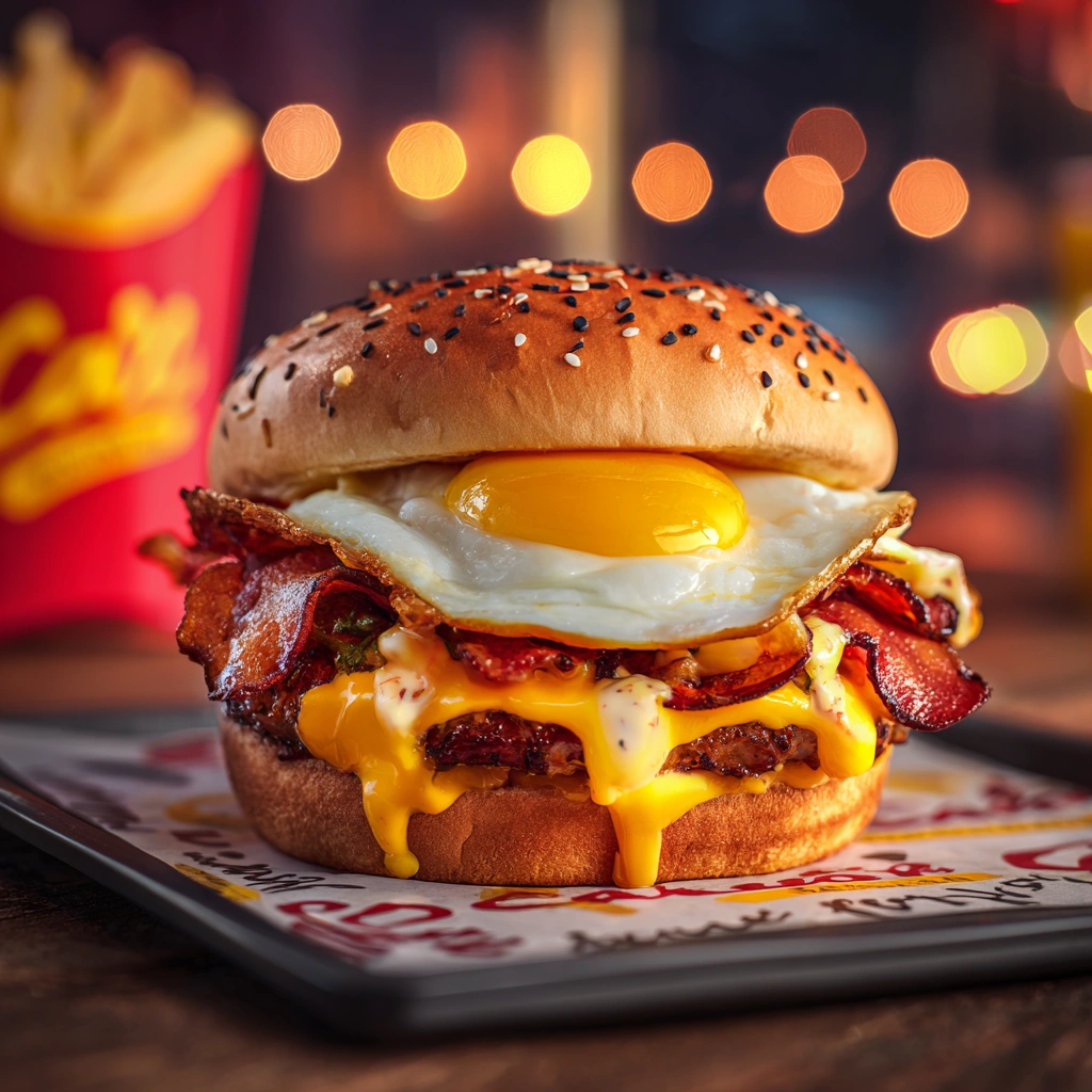 Carl’s Jr. Hangover Burger with smoky special sauce on the Hangover Burger