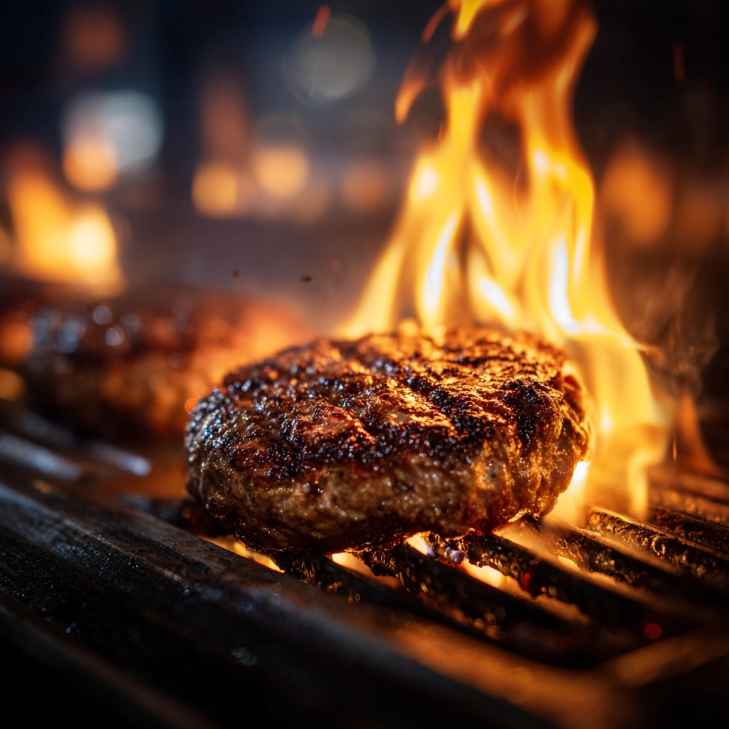 wagyu-burger-on-grill.webp Wagyu burger sizzling on the grill over open flame