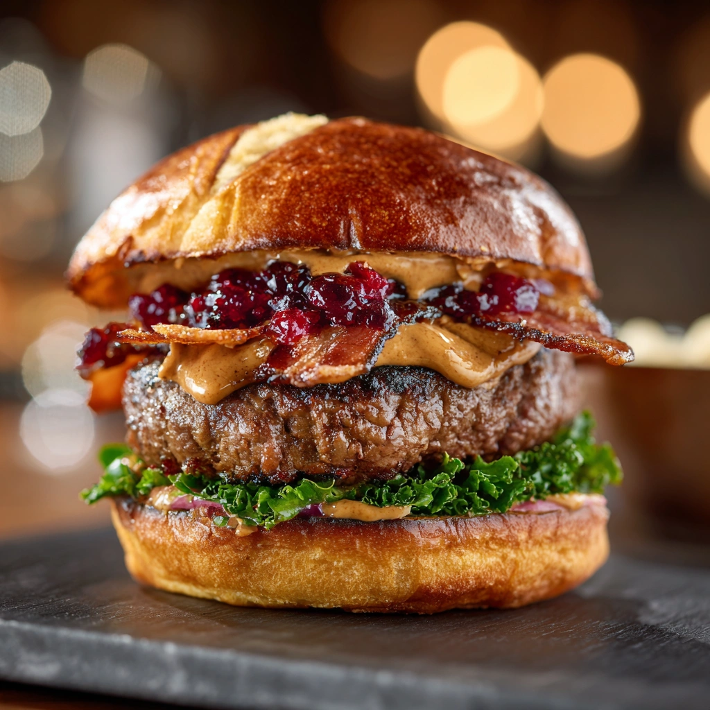 peanut butter and jelly sandwich 7 PB&J burger with bacon and beef patty