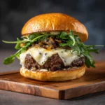 Truffle burger sauce on gourmet wagyu burger with toppings