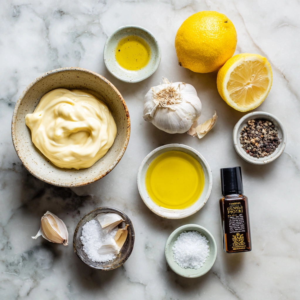 Ingredients laid out for making truffle burger sauce at home