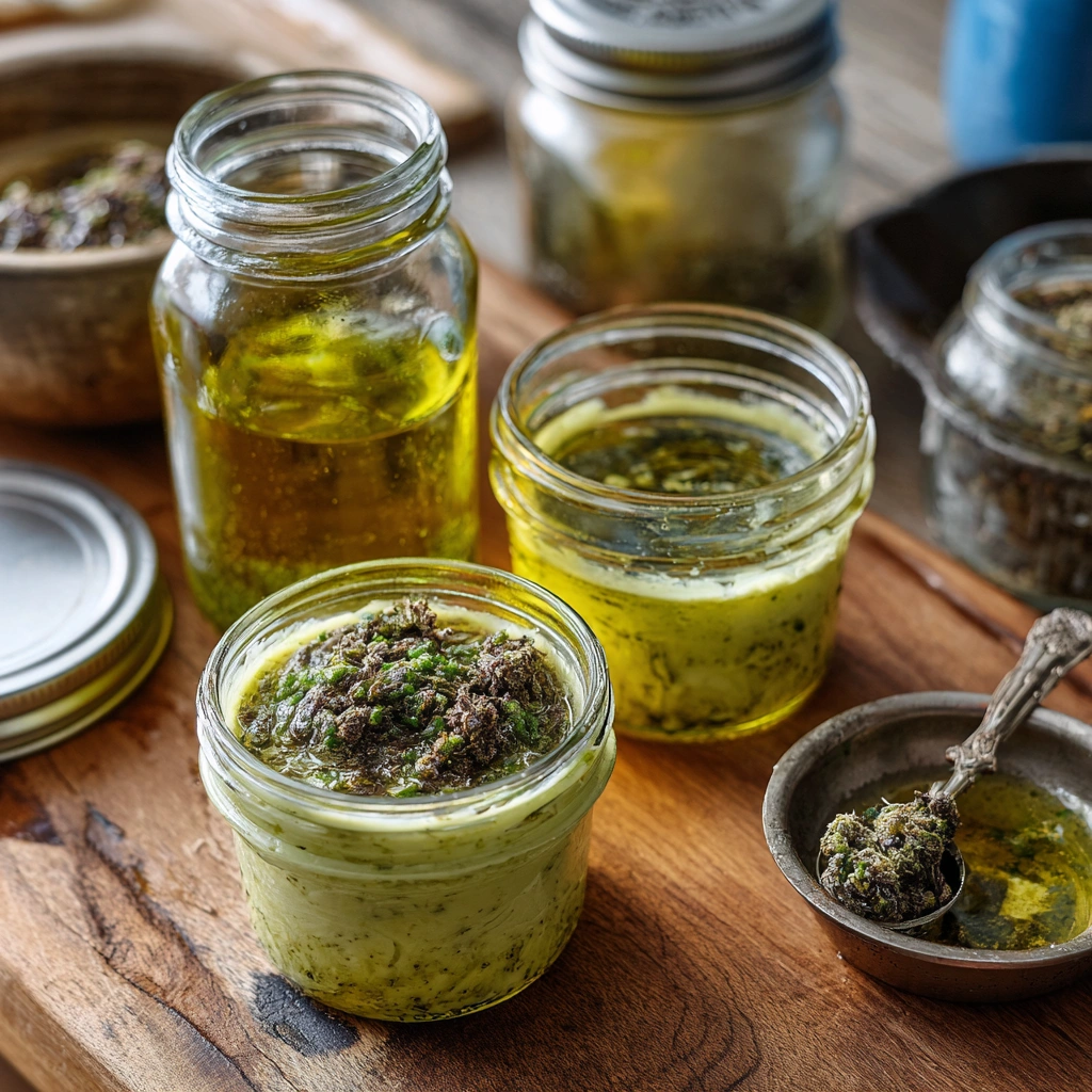 Cannabis-infused butter made with Truffle Burger strain in a home kitchen