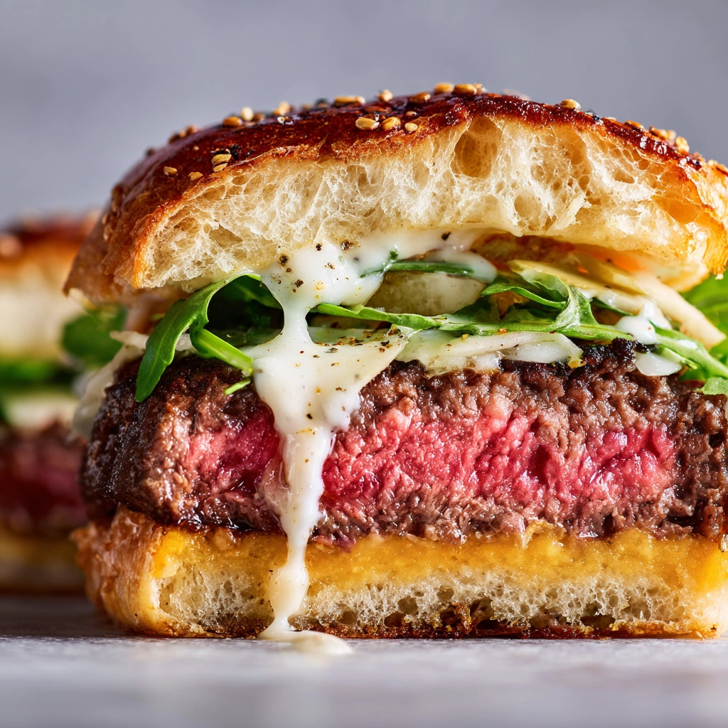 Inside a healthy truffle burger with premium ingredients