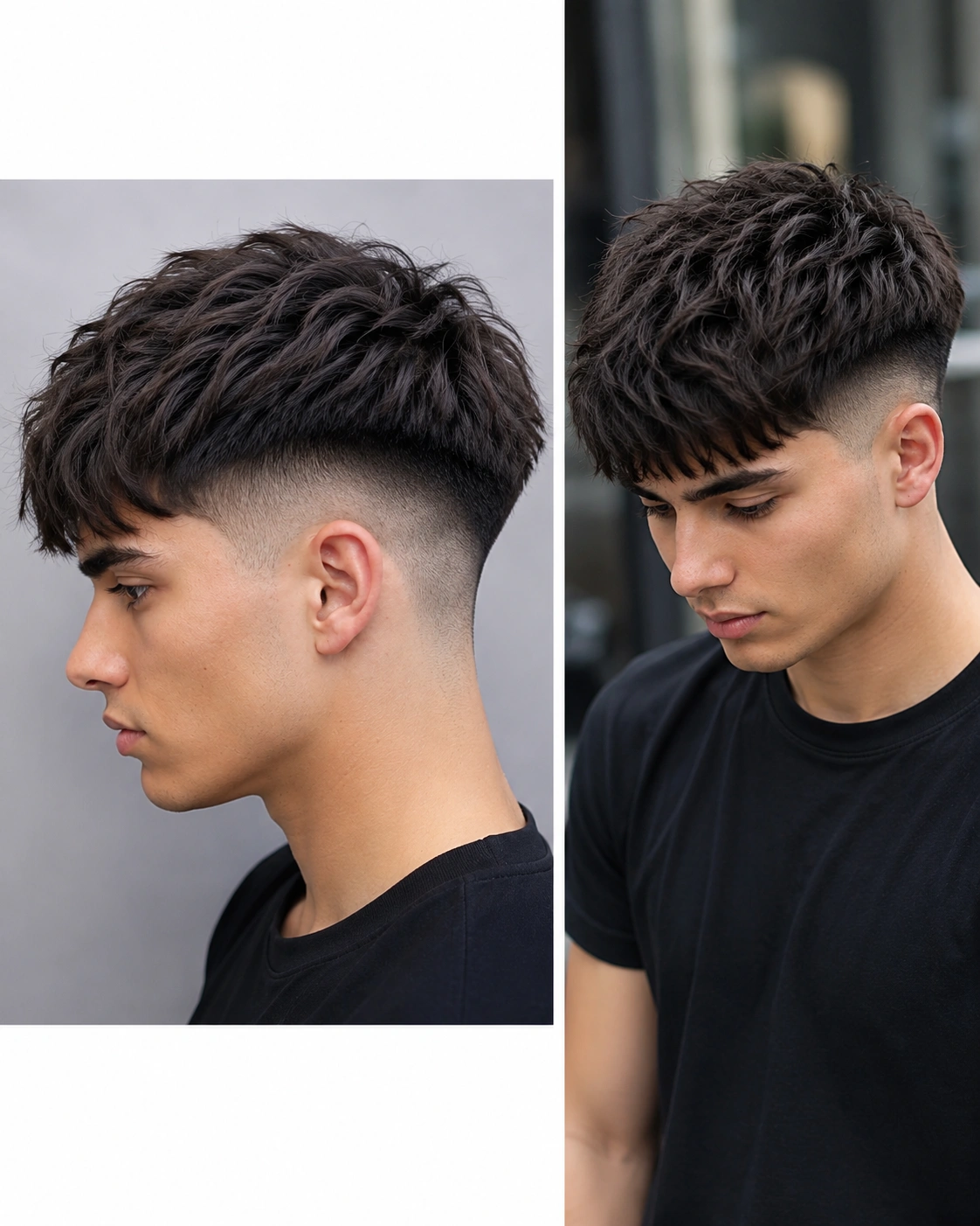 Modern burger haircut with textured top and clean fade hairstyle for men