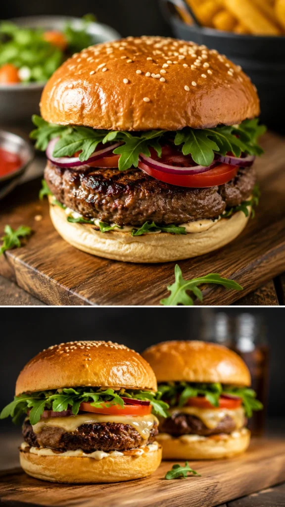 kangaroo burger with fresh lettuce and tomato